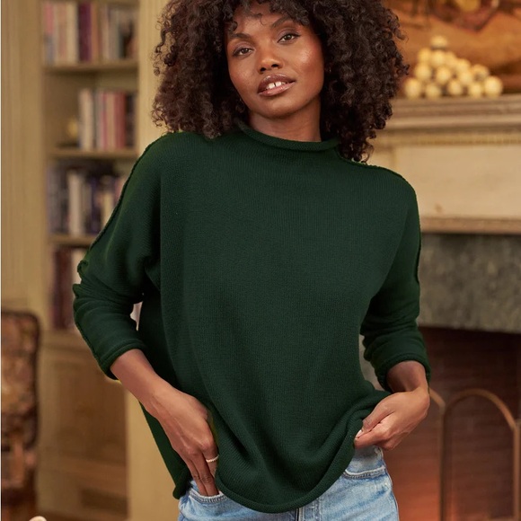 New Frank & Eileen Forest Green Monterey 
Rolled Funnel Neck Sweater L $398 - Picture 1 of 9